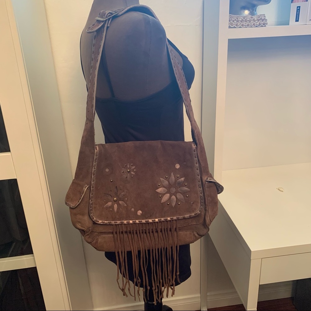 Bag Brown Suede Leather Crossbody Shoulder Crossbody boho hippie festival fringe
